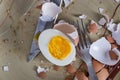 Sliced hard boiled eggs on plate Royalty Free Stock Photo