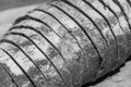 Sliced bread loaf, - abstract monochrome texture and pattern in