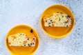 Sliced homemade Apricot Blueberry pound cake on yellow plate Royalty Free Stock Photo