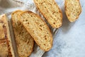 Sliced homemade onion bread freshly baked