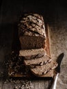 Sliced Homemade rye bread. Rustic style