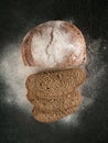 Sliced homemade sourdough rye bread top view