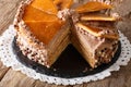 Sliced Hungarian Dobosh cake closeup. horizontal Royalty Free Stock Photo