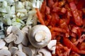 Sliced ingredients prepared for cooking Royalty Free Stock Photo