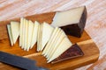 Sliced italian cured sheep cheese Pecorino