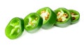 sliced jalapeno peppers isolated on white background. Green chili pepper. Capsicum annuum Royalty Free Stock Photo