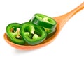 Sliced jalapeno peppers isolated on white background. Green chili pepper. Capsicum annuum. clipping path Royalty Free Stock Photo