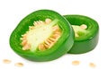 Sliced jalapeno peppers isolated on white background. Green chili pepper. Capsicum annuum. clipping path Royalty Free Stock Photo