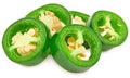 Sliced jalapeno peppers isolated on white background. Green chili pepper. Capsicum annuum. clipping path Royalty Free Stock Photo