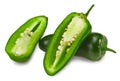 Sliced jalapeno peppers isolated on white background. Green chili pepper. Capsicum annuum. clipping path Royalty Free Stock Photo