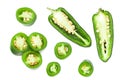 sliced jalapeno peppers isolated on white background. Green chili pepper. Capsicum annuum. top view Royalty Free Stock Photo