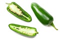 sliced jalapeno peppers isolated on white background. Green chili pepper. Capsicum annuum. top view Royalty Free Stock Photo