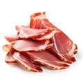 Sliced jamon on a white background