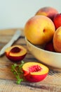 Sliced juicy peach in dish Royalty Free Stock Photo