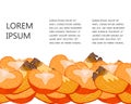 Sliced juicy persimmon seamless horizontal border with copy space vector illustration