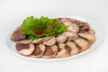 Sliced Kazakh national sausage Shuzyk and kazy Royalty Free Stock Photo