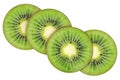 Sliced kiwi fruit on an isolated white background.