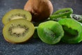 Sliced kiwi fruit in pieces fresh and dried