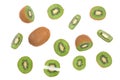 Sliced kiwi fruit on white background. Flat lay pattern. Top view Royalty Free Stock Photo