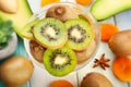 sliced kiwi on wood Royalty Free Stock Photo