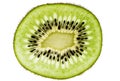 Sliced kiwifruit rings on white background top view macro