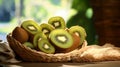 Sliced kiwis, tropical vibe in a stylish basket