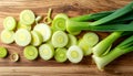 Sliced Leeks on Wooden Board Royalty Free Stock Photo