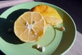 Sliced lemon. Home made lemon slices. Lemon slices on a saucer.