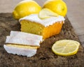 Sliced lemon pound cake with white icing Royalty Free Stock Photo