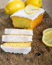 Sliced lemon pound cake with white icing Royalty Free Stock Photo