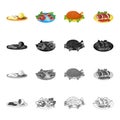 Sliced lemon, shish kebab, tasty food, fried chicken, shish kebab with vegetables. Food and Cooking set collection icons