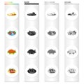 Sliced lemon, shish kebab, tasty food, fried chicken, shish kebab with vegetables. Food and Cooking set collection icons