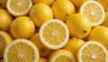 A sliced lemons background with copy space. Royalty Free Stock Photo