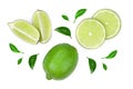 Sliced lime isolated on white background. Top view. Flat lay pattern Royalty Free Stock Photo