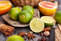 Sliced lime on a plate on wood Royalty Free Stock Photo