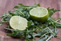 Sliced lime and rukola