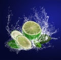 Sliced lime in water drops Royalty Free Stock Photo