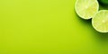 Sliced Limes on Lime Green Background with Copy Space. Generative AI Royalty Free Stock Photo