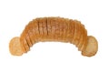 Sliced loaf of bread laid out in a semicircle