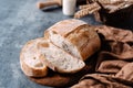 Sliced loaf of freshly baked homemade on the table. French bread. Healthy eating, sourdough bread Royalty Free Stock Photo