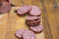 Sliced ??long-life salami in rolls Royalty Free Stock Photo