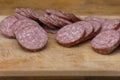 Sliced ??long-life salami in rolls Royalty Free Stock Photo