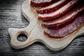 Sliced meat chopping board food concept