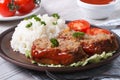 Sliced meat loaf with rice and vegetables, horizontal Royalty Free Stock Photo