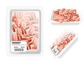 Sliced meat pieces of bacon in plastic package for grocery market vector illustration on white background Royalty Free Stock Photo