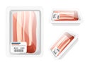 Sliced meat pieces of bacon in plastic package for grocery market vector illustration on white background Royalty Free Stock Photo