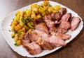 Sliced medium rare grilled Steak Ribeye with potato Royalty Free Stock Photo