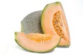 Sliced melon with seed on white (Other names are cantelope, cant Royalty Free Stock Photo