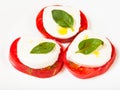 Sliced mozzarella cheese, tomato, basil leaf Royalty Free Stock Photo