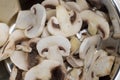 sliced mushrooms during cooking dishes with champignons